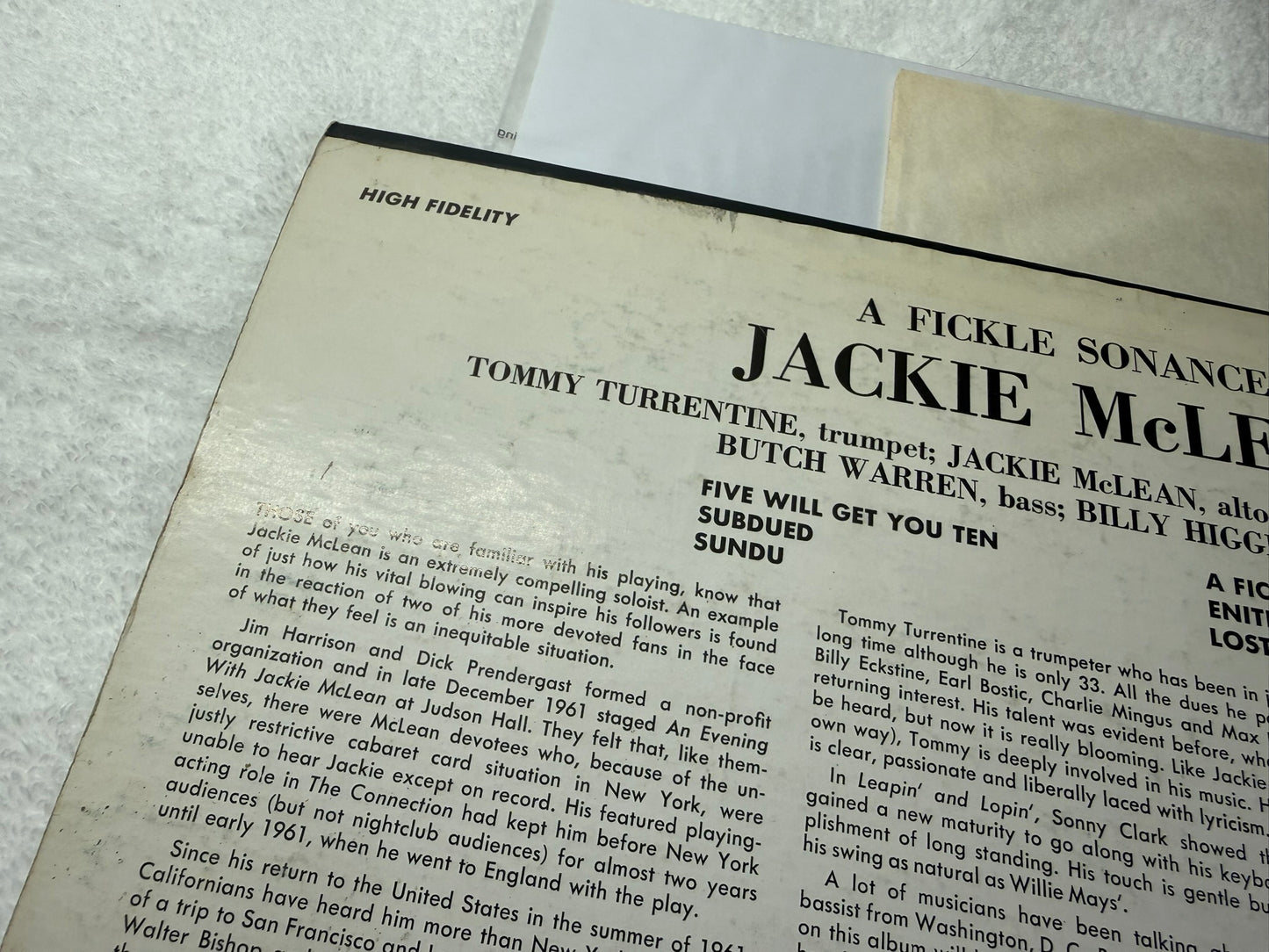 Jackie McLean – A Fickle Sonance LP US Mono 1st BLP 4089