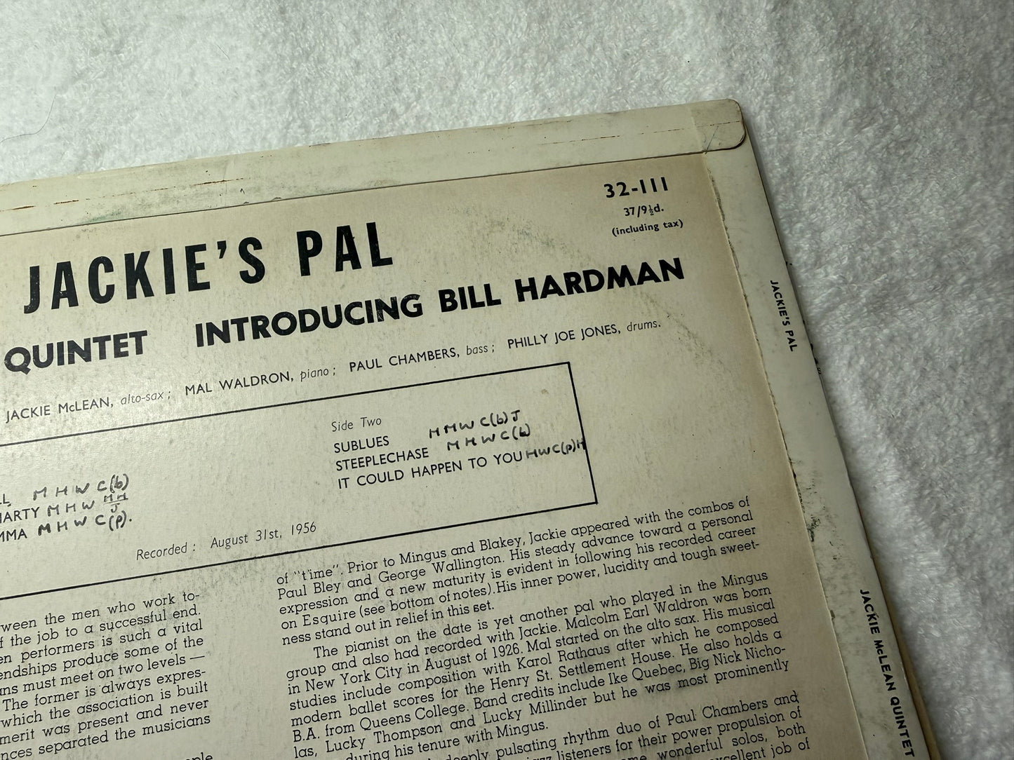 Jackie McLean Quintet Introducing Bill Hardman – Jackie's Pal UK 1st Esquire 32-111