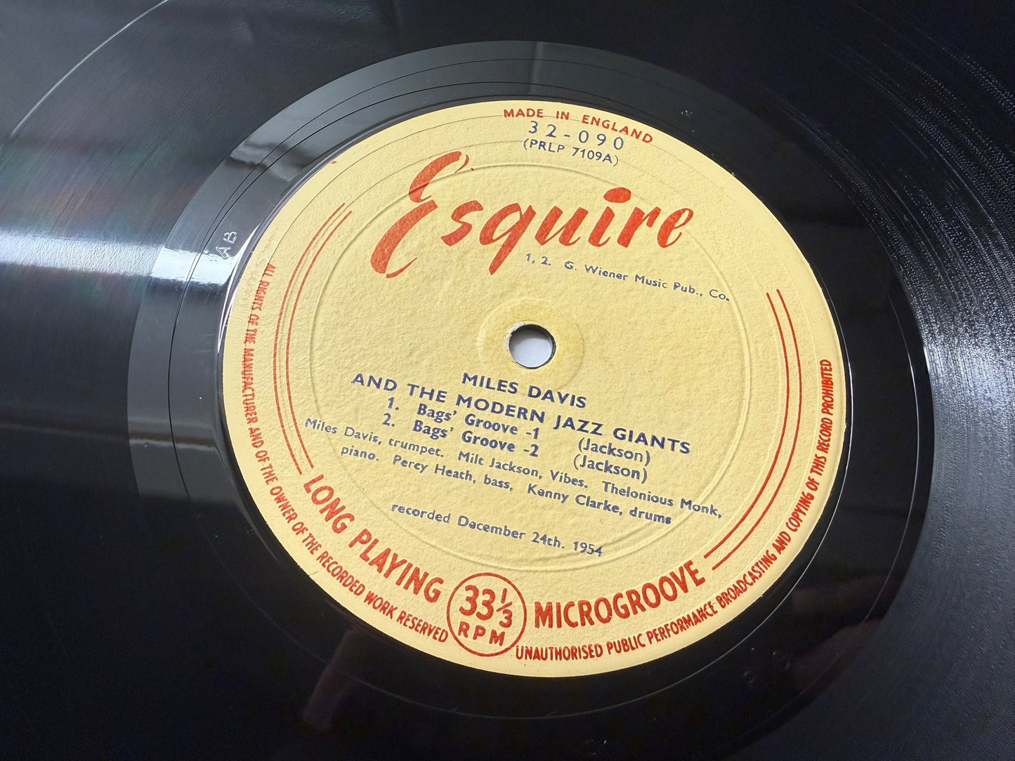 Miles Davis And The Modern Jazz Giants – Bags' Groove UK 1st Esquire 32-090
