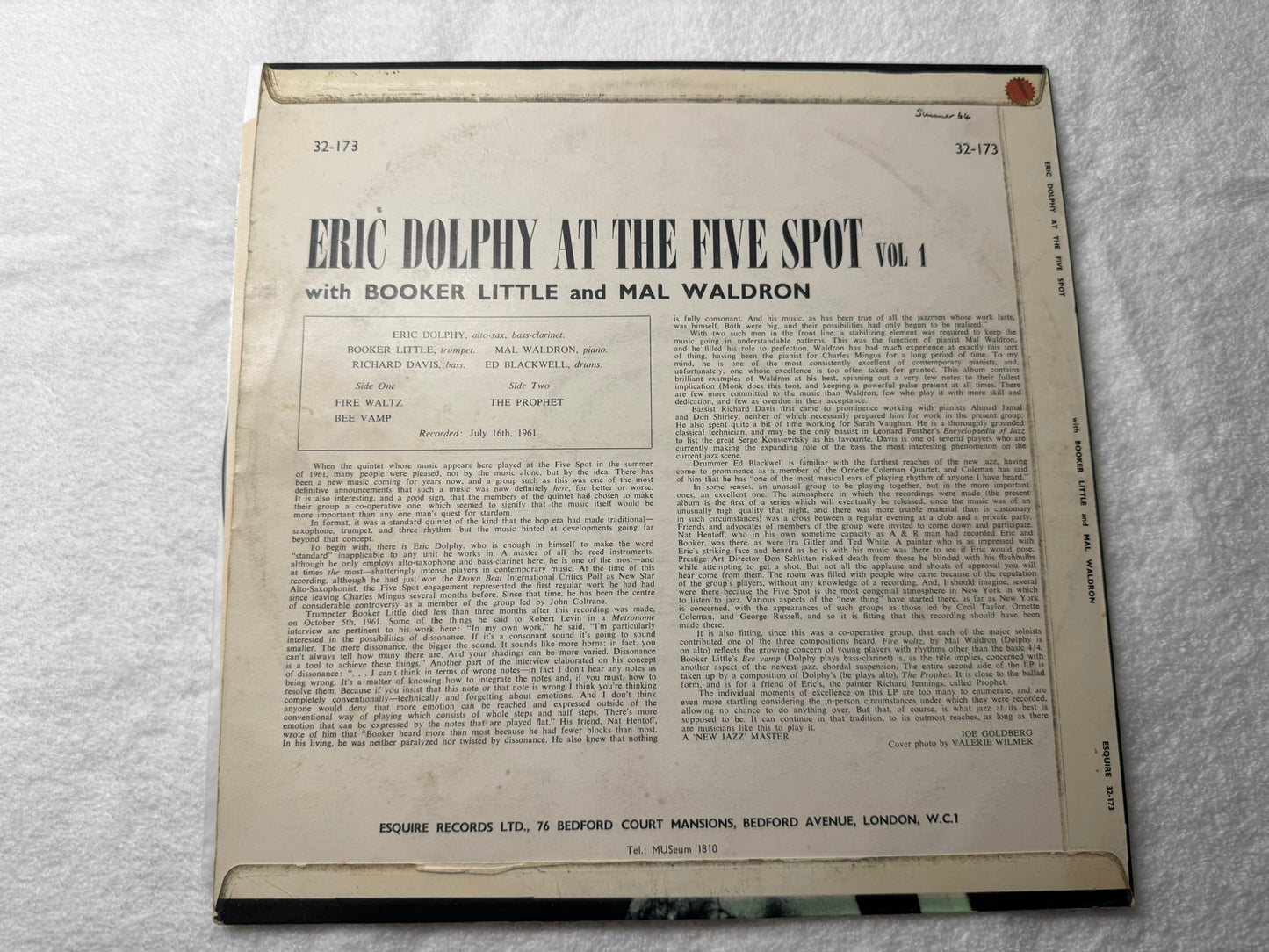 Eric Dolphy – At The Five Spot, Volume 1. UK Esquire 1st 32-173
