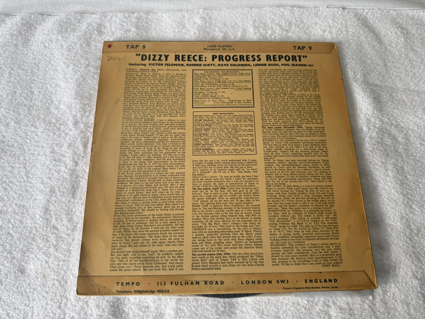 Dizzy Reece – Progress Report 1st UK TAP 9 Mono
