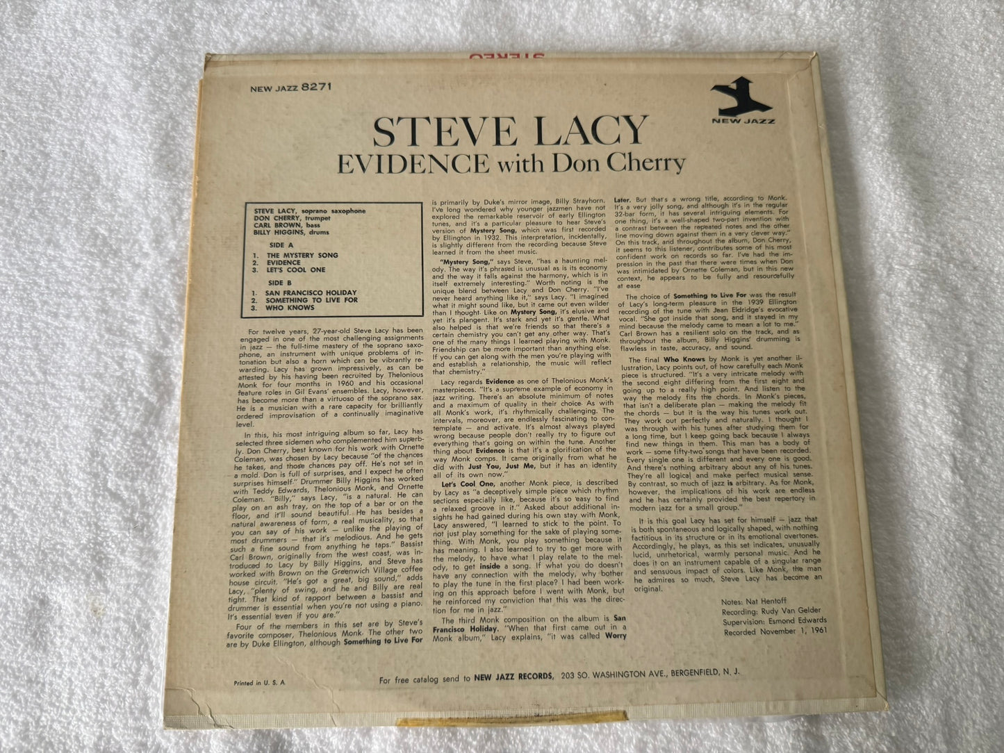 Steve Lacy With Don Cherry – Evidence US Original Pressing NJLP 8271