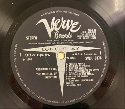 Frank Zappa & Mother Of Invention - Absolutely Free UK 1st 1G/1G