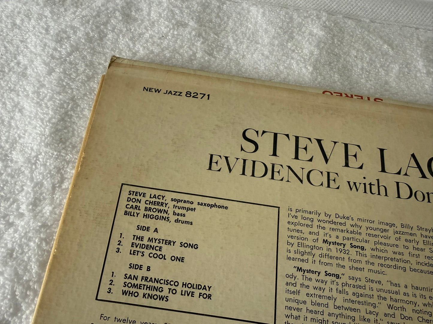 Steve Lacy With Don Cherry – Evidence US Original Pressing NJLP 8271