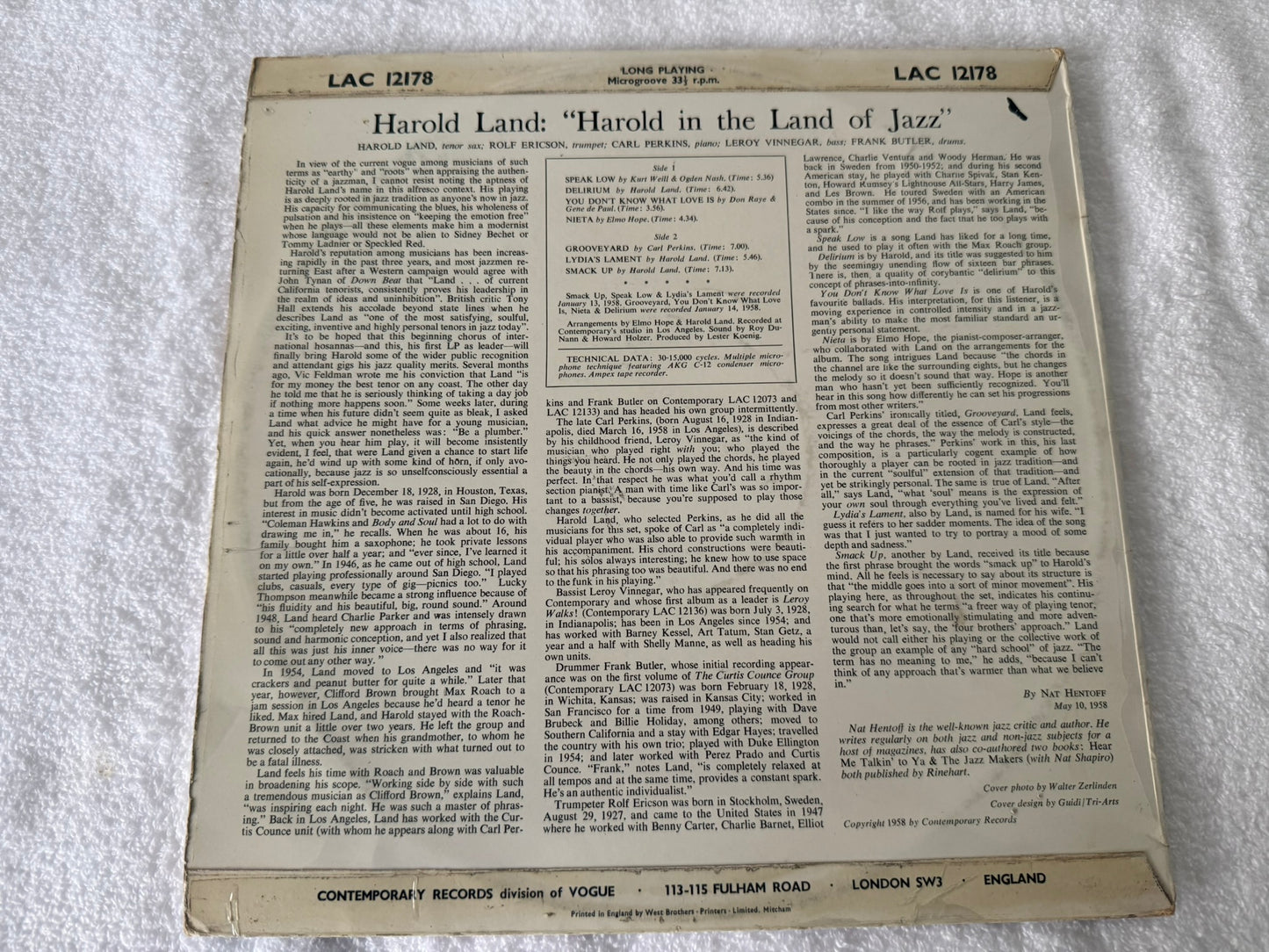 Harold Land – Harold In The Land Of Jazz UK 1st LAC 12178