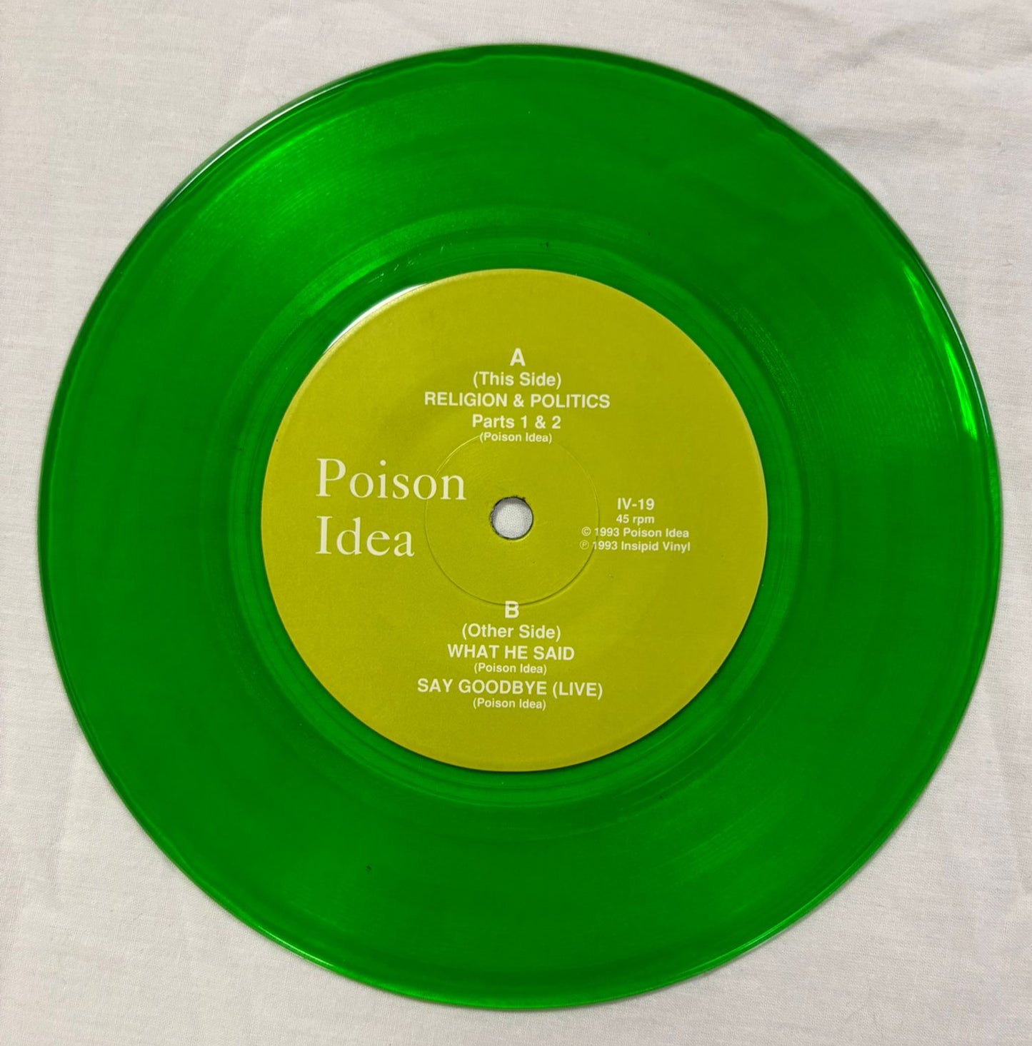 Poison Idea - Religion & Politics Green Vinyl 7”