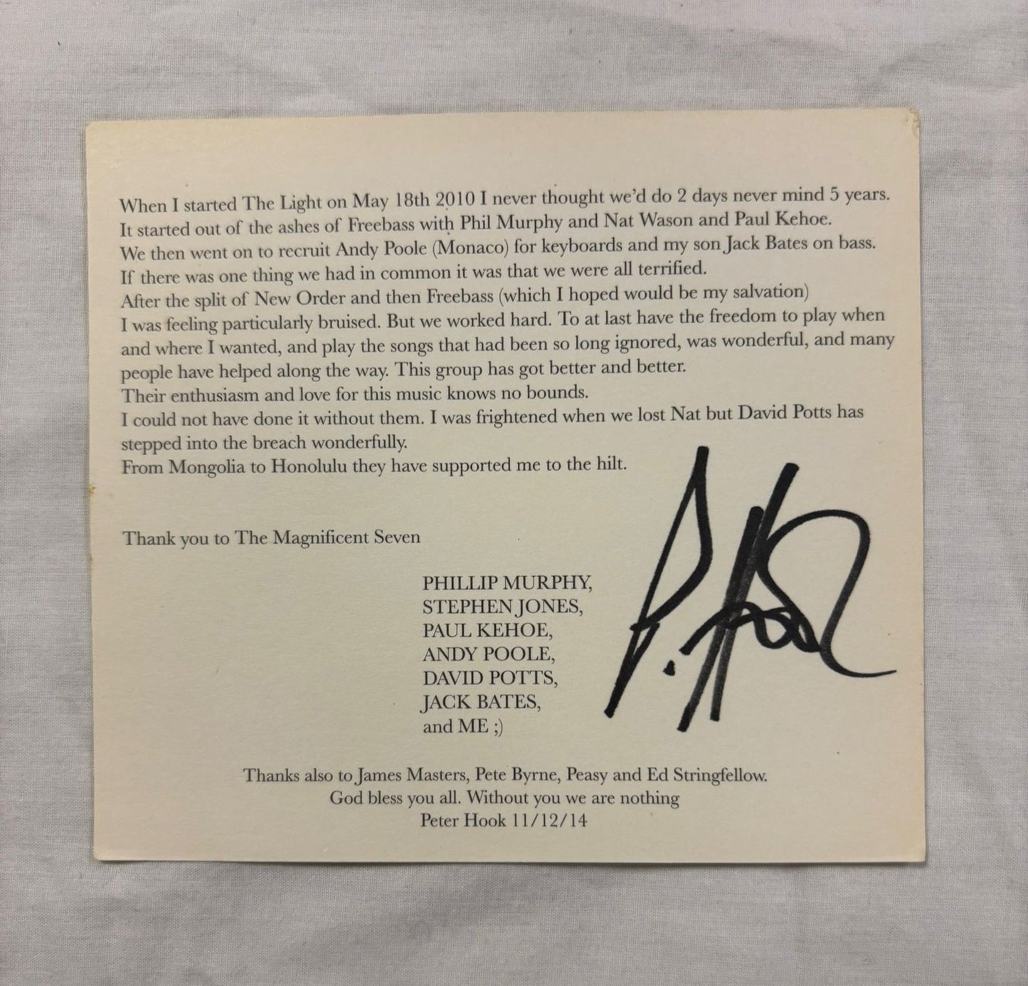 Peter Hook & The Light - Live In Hebden Bridge - signed