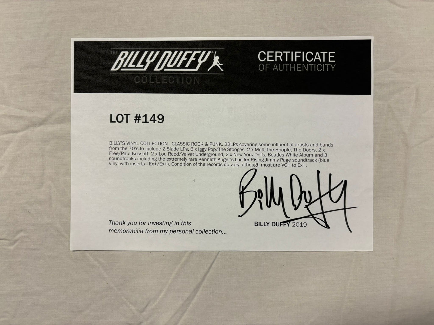 New York Dolls Self Titled UK 1st Billy Duffy Collection