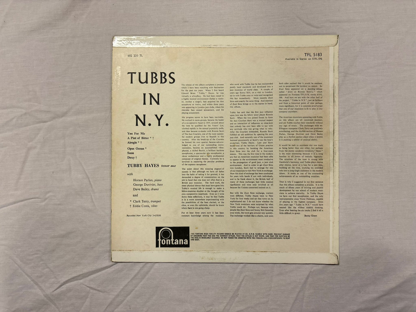 Tubby Hayes Tubbs In N/Y UK 1st Mono Fontana