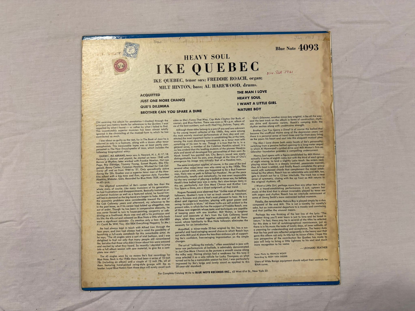 Ike Quebec - Heavy Soul LP US Blue Note Mono Original BLP 4093