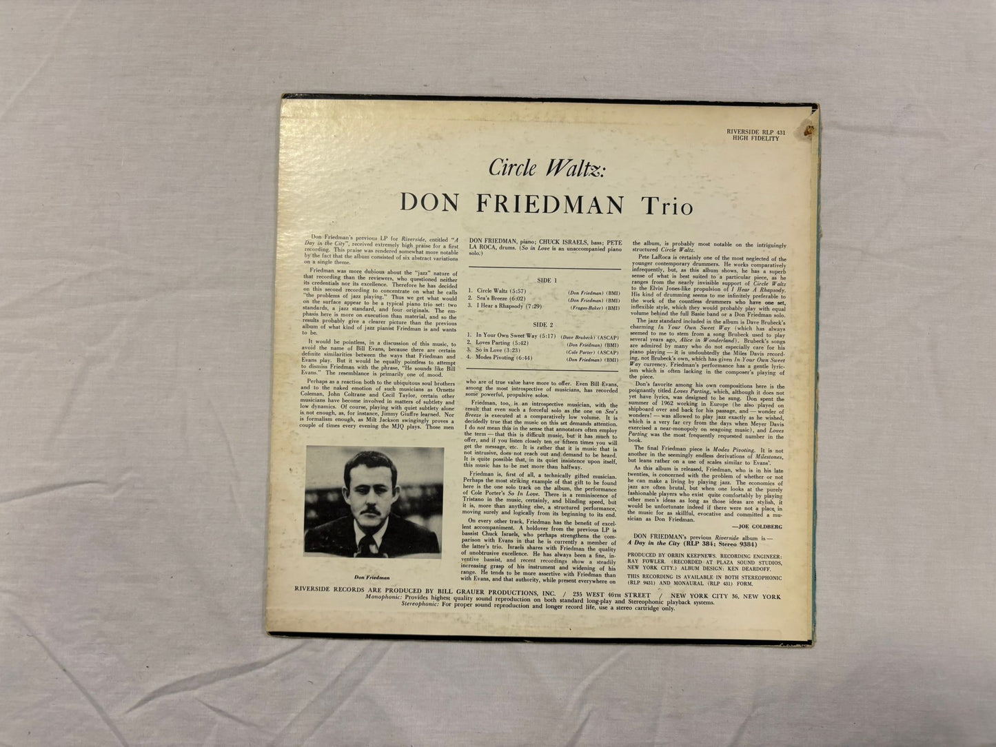 Don Friedman Trio - Circle Waltz LP US Mono Riverside RLP 431
